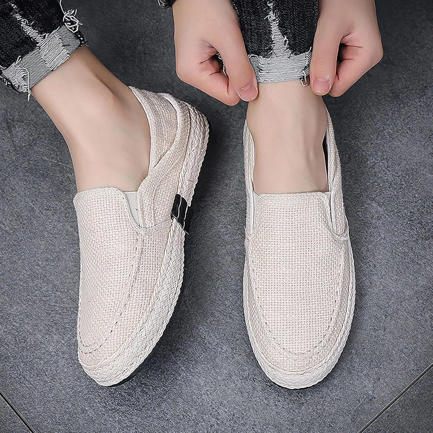 2022 Men's New Spring And Autumn Fisherman's Shoes Canvas Thick Soled Slip On Shoes Leather Tennis Shoes for Men Casual Slip