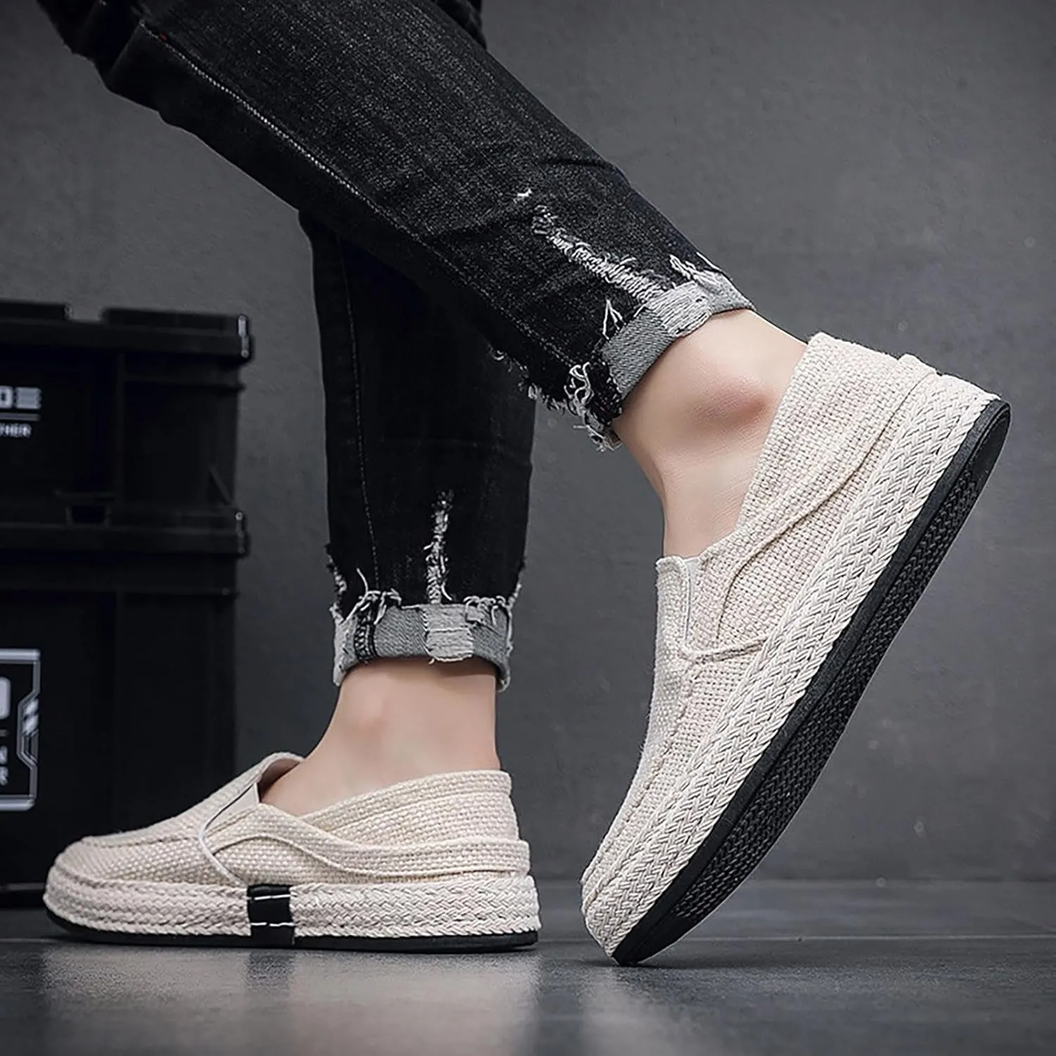 2022 Men's New Spring and Autumn Fisherman's Shoes Canvas Thick Soled Slip On Shoes Leather Tennis Shoes for Men Casual