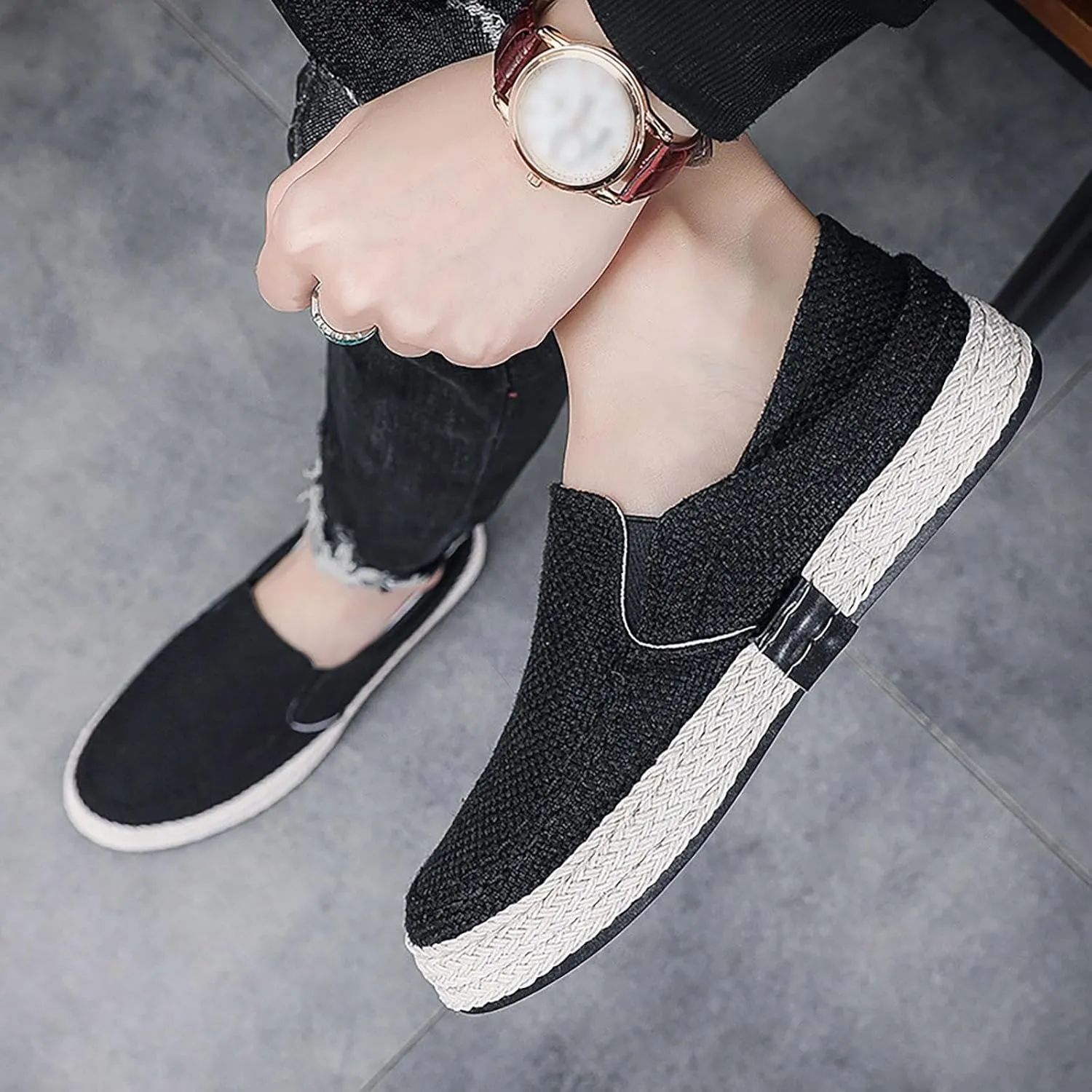 2022 Men's New Spring and Autumn Fisherman's Shoes Canvas Thick Soled Slip On Shoes Leather Tennis Shoes for Men Casual