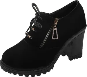 AMDBEL Boots for Women Fashion,Fall Boots for Women 2023, Platform Boots for Women, Heeled Combat Booties Round Toe Chunky High Heel Ankle Boots Shoes