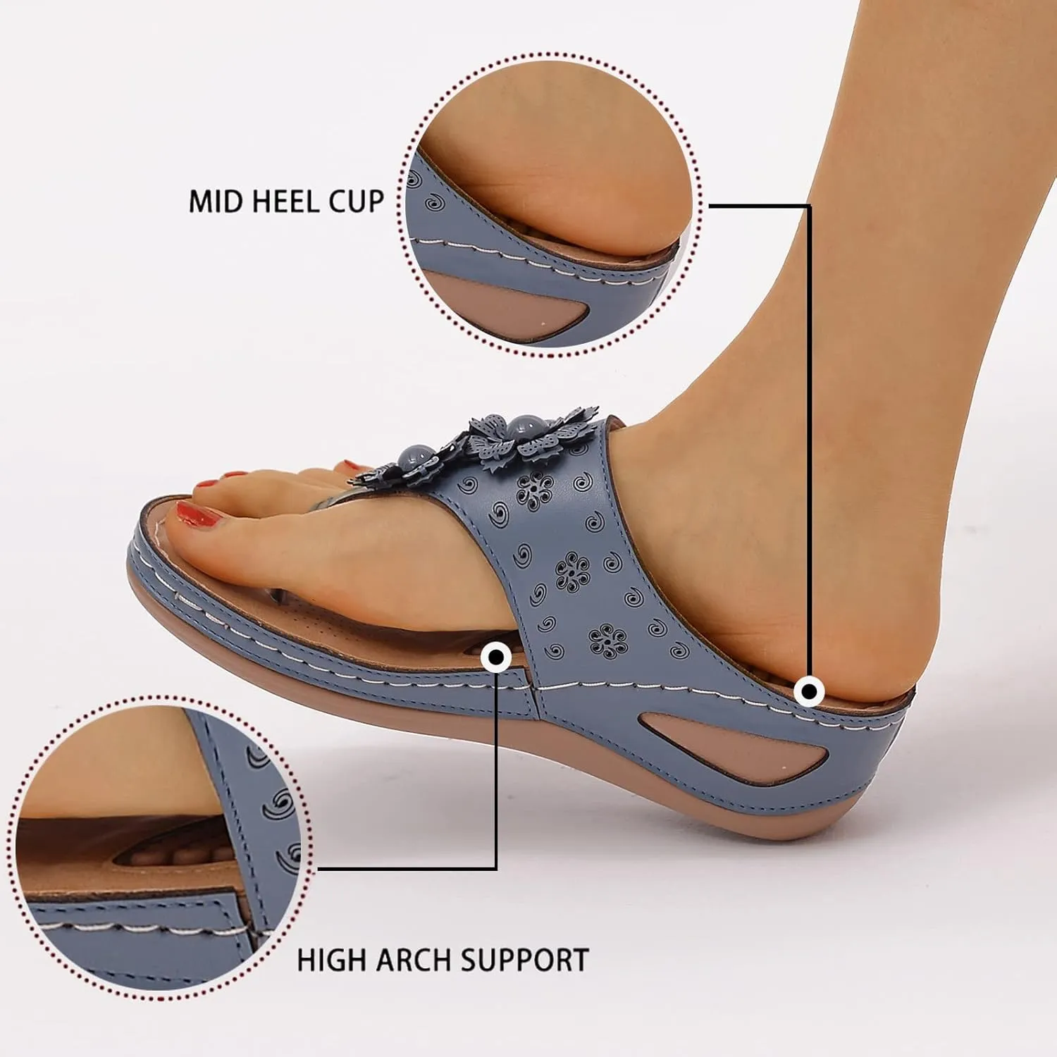 Arch Support Sandals Women's Dressy Flip Flops Beach with Flowers Sandal Comfortable Dressy Wedge Arch Support Wedge Shoes for Women Comfortable Platform Shoe Orthopedic Woman