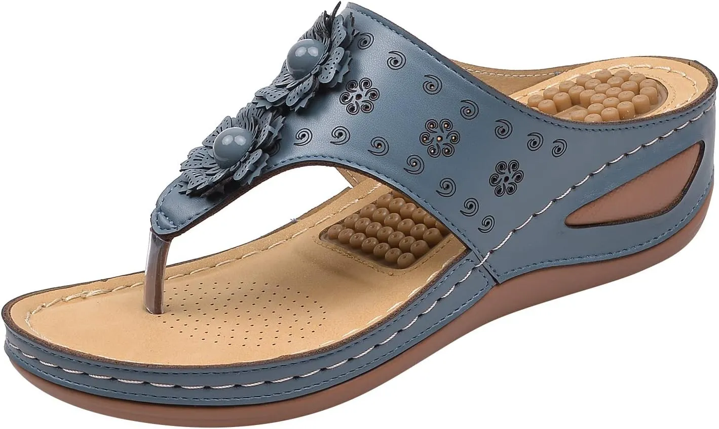 Arch Support Sandals Women's Dressy Flip Flops Beach with Flowers Sandal Comfortable Dressy Wedge Arch Support Wedge Shoes for Women Comfortable Platform Shoe Orthopedic Woman