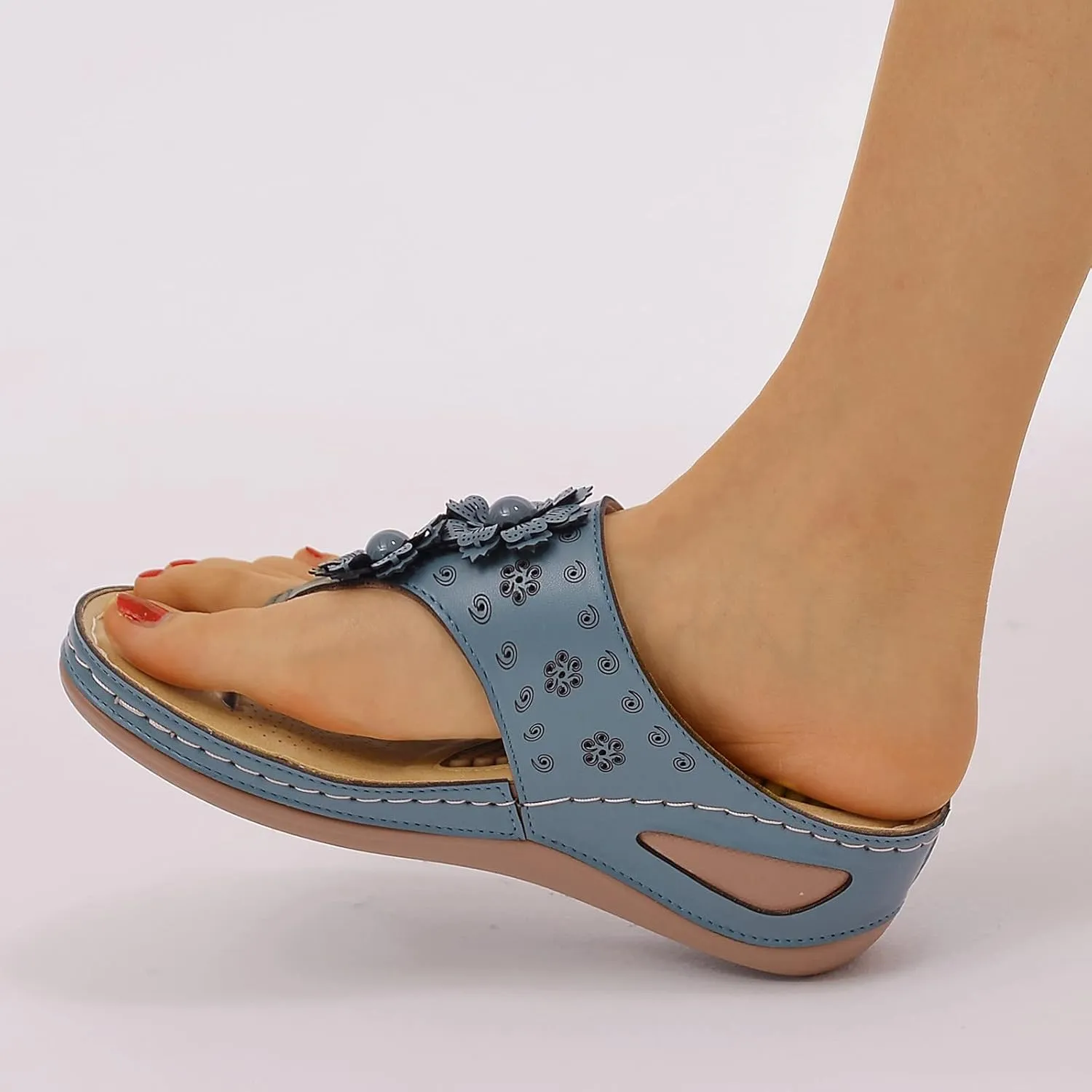 Arch Support Sandals Women's Dressy Flip Flops Beach with Flowers Sandal Comfortable Dressy Wedge Arch Support Wedge Shoes for Women Comfortable Platform Shoe Orthopedic Woman