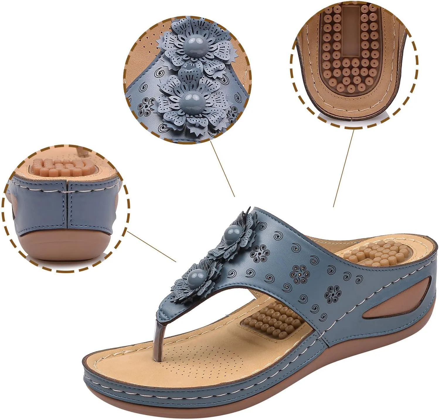 Arch Support Sandals Women's Dressy Flip Flops Beach with Flowers Sandal Comfortable Dressy Wedge Arch Support Wedge Shoes for Women Comfortable Platform Shoe Orthopedic Woman