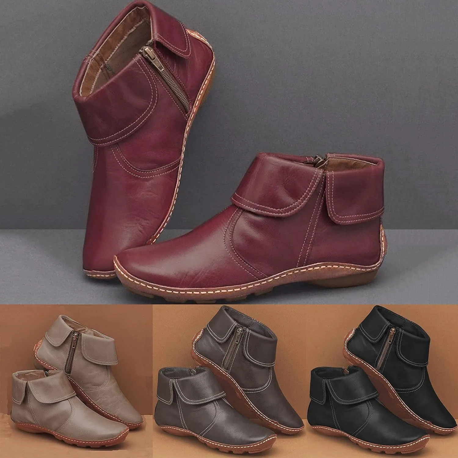 Bcshiye Booties for Women Rounded Toe Slip-Ons Sneakers Loafers Comfortable Wide Width Casual Winter Ankle Booties