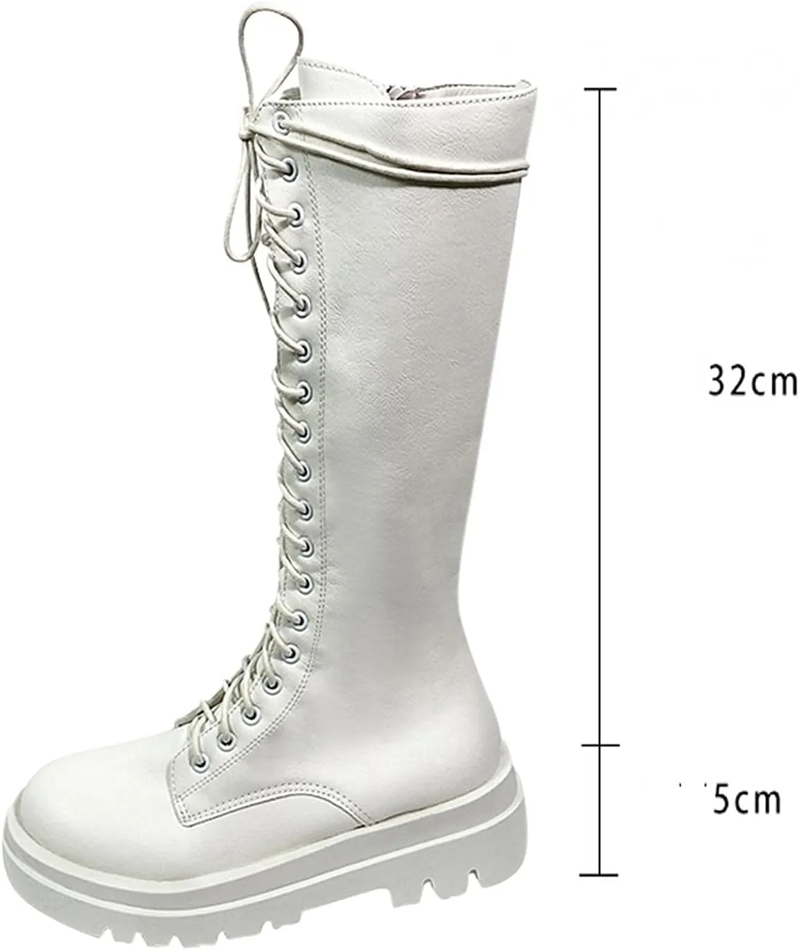 Bcshiye Women's Knee High Riding Combat Boots Winter Lace up Mid Calf Combat Riding Military Boots Leather Winter Booties