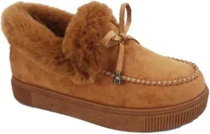 Bcshiye Women's Loafer Booties Faux Fur Collar Plush Bow Slip On Winter Outdoor Flatform Comfort Slip On Ankle Booties