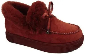 Bcshiye Women's Loafer Booties Faux Fur Collar Plush Bow Slip On Winter Outdoor Flatform Comfort Slip On Ankle Booties