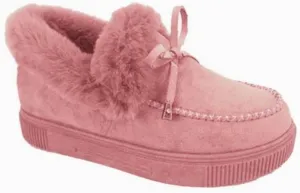 Bcshiye Women's Loafer Booties Faux Fur Collar Plush Bow Slip On Winter Outdoor Flatform Comfort Slip On Ankle Booties