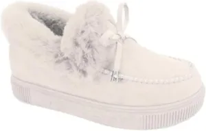 Bcshiye Women's Loafer Booties Faux Fur Collar Plush Bow Slip On Winter Outdoor Flatform Comfort Slip On Ankle Booties