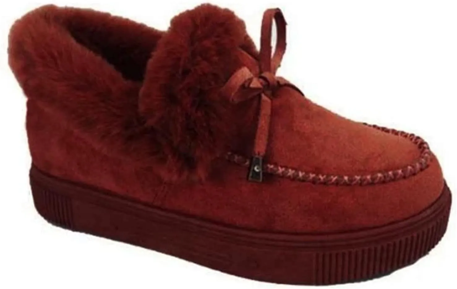 Bcshiye Women's Loafer Booties Faux Fur Collar Plush Bow Slip On Winter Outdoor Flatform Comfort Slip On Ankle Booties