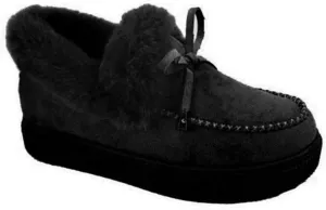 Bcshiye Women's Loafer Booties Faux Fur Collar Plush Bow Slip On Winter Outdoor Flatform Comfort Slip On Ankle Booties