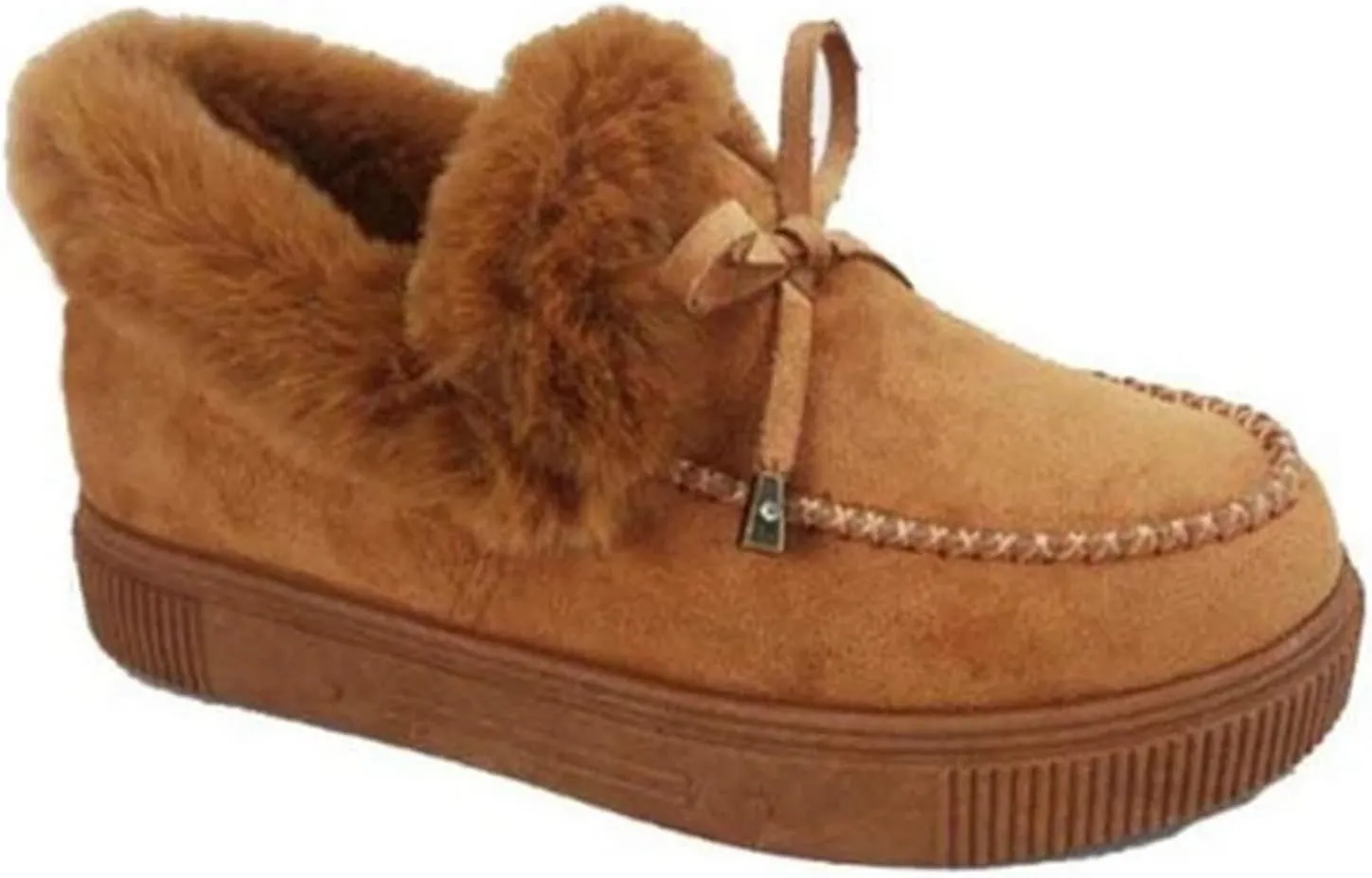 Bcshiye Women's Loafer Booties Faux Fur Collar Plush Bow Slip On Winter Outdoor Flatform Comfort Slip On Ankle Booties