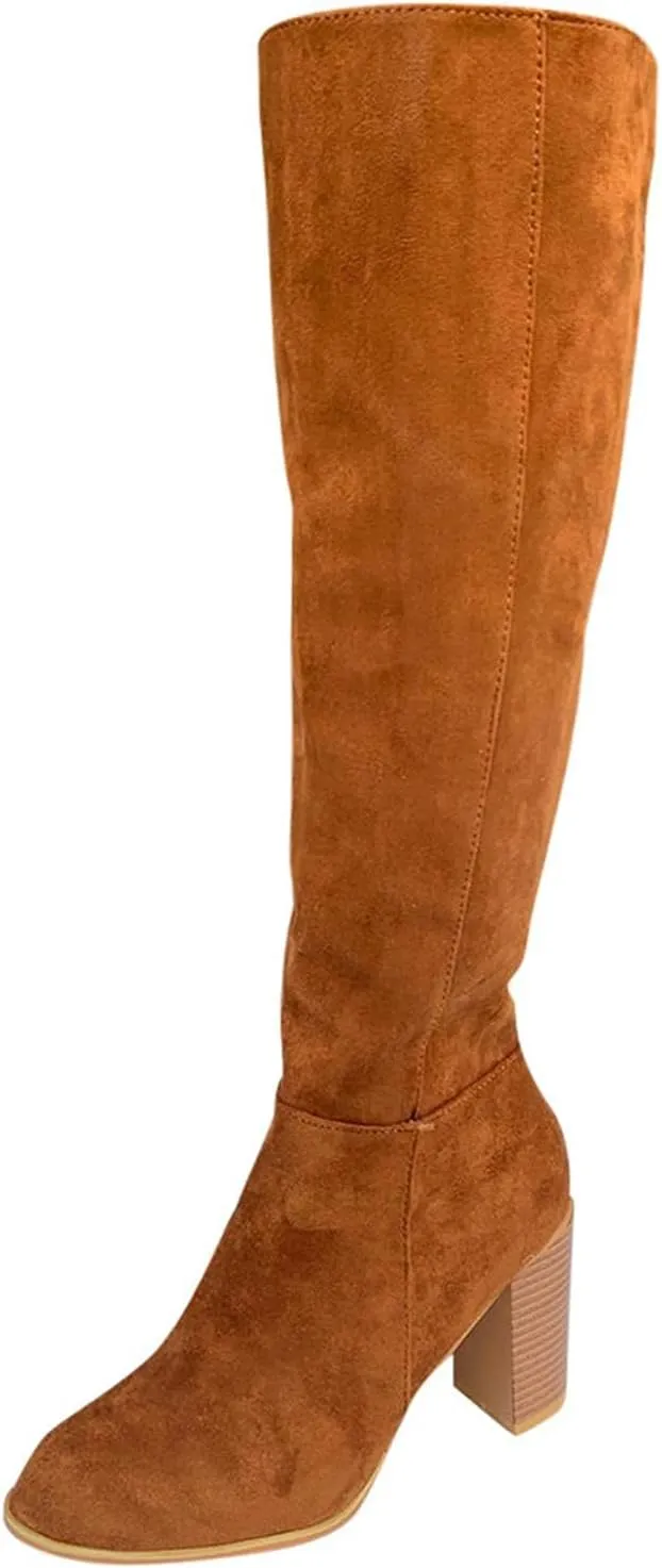 Bcshiye Women's Thigh High Block Heel Over The Knee Boots Wide Calf Chunky Heel Over Knee High Boots Winter Long Booties