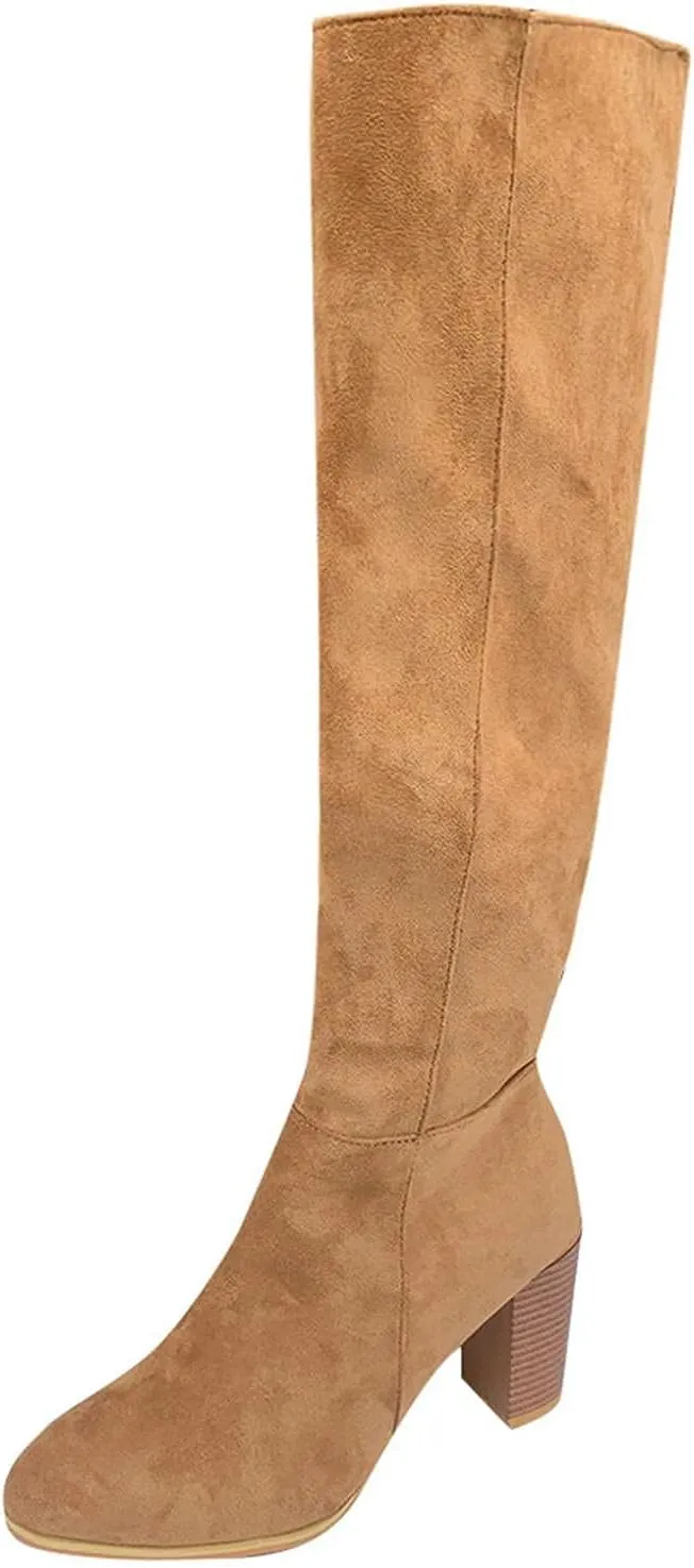 Bcshiye Women's Thigh High Block Heel Over The Knee Boots Wide Calf Chunky Heel Over Knee High Boots Winter Long Booties
