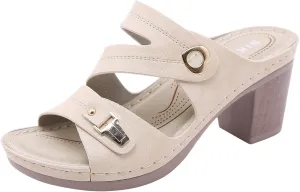 Block Heel Sandals for Women,Comfortable Open Toe Low Chunky Heels Dress Sandal Womens Heeled Slip On Mid Ankle Strap Dressy Summer Casual Slippers Backless Mules Slide Walking Shoes for Daily Wear