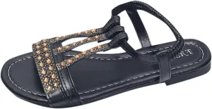 Bohemian Style Women's Rhinestone Slides Flat Sandals For Summer Beach Fashion Sandals for Women with Medicaid