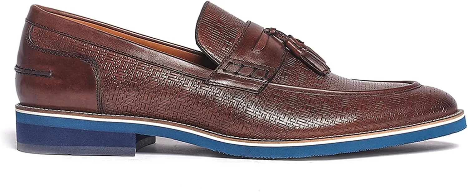 Carlos Santana Slip-on Leather Garcia Tassel Loafers for Men | 100% Leather Fabric | Cushioned Footbed | with Embossed Print on The Calfskin Leather