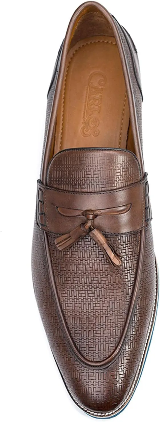 Carlos Santana Slip-on Leather Garcia Tassel Loafers for Men | 100% Leather Fabric | Cushioned Footbed | with Embossed Print on The Calfskin Leather