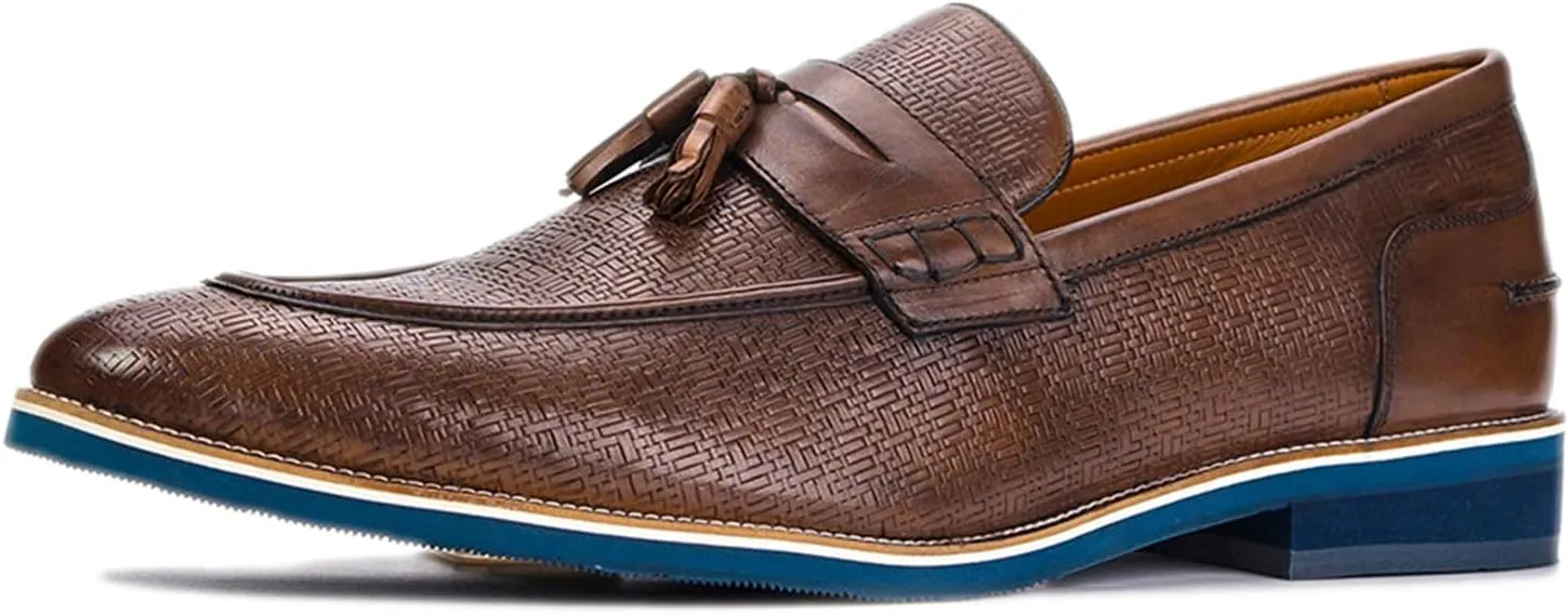 Carlos Santana Slip-on Leather Garcia Tassel Loafers for Men | 100% Leather Fabric | Cushioned Footbed | with Embossed Print on The Calfskin Leather