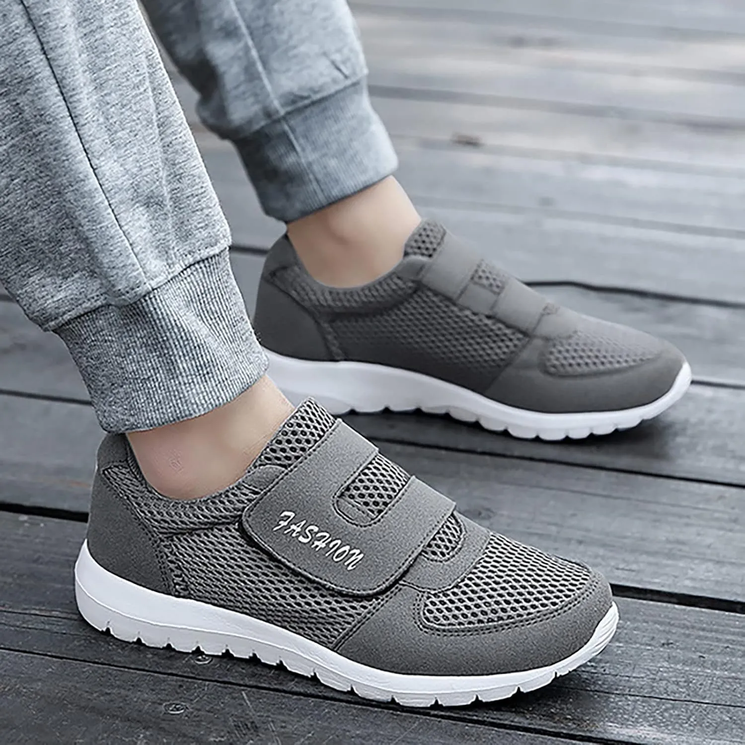 Casual Shoes for Men Men's 2023 New Hook Loop Solid Color Fly Woven Mesh Breathable Running Shoes