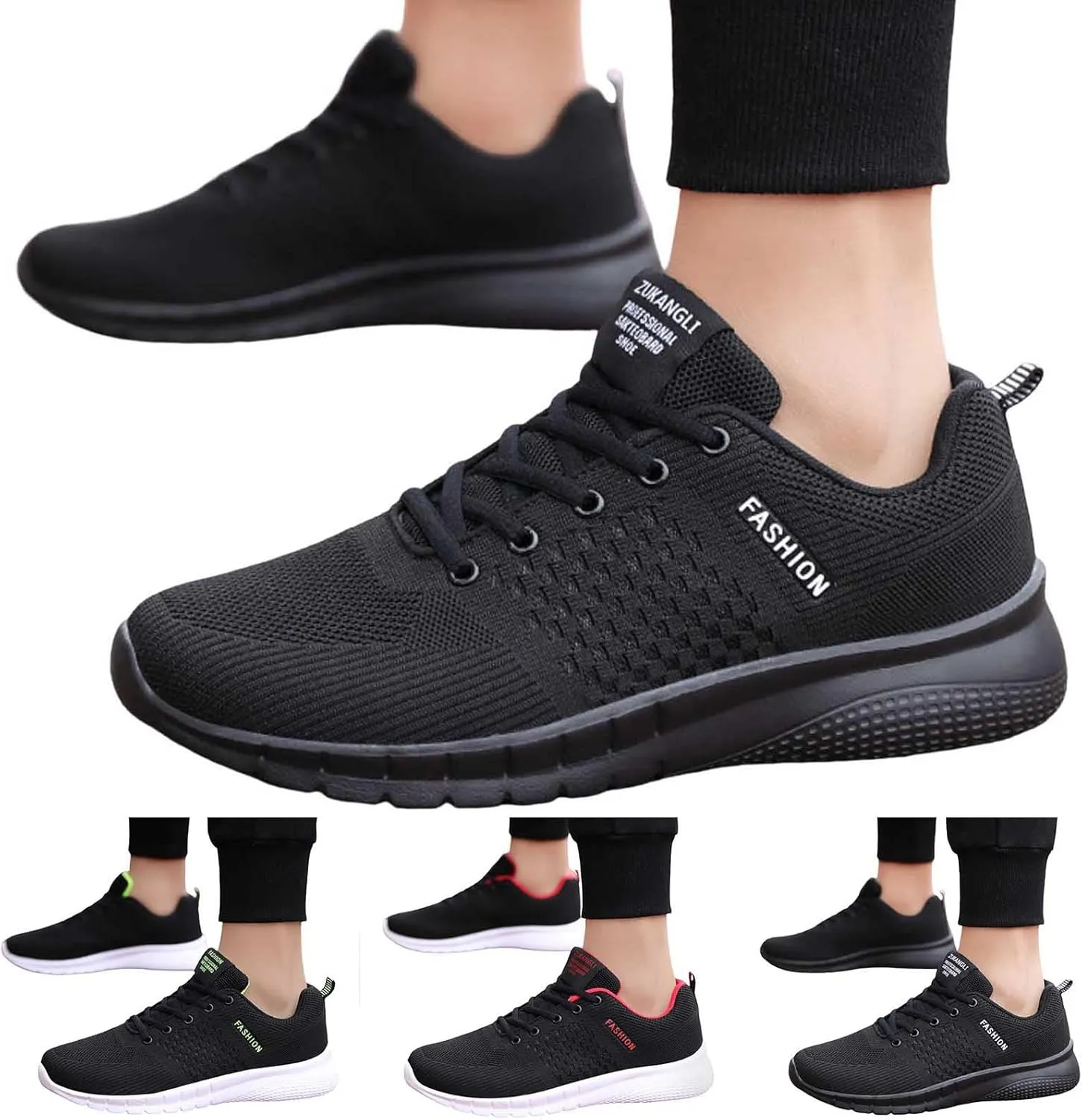 Casual Shoes Lace up Men Sports Shoes Fashionable Color Matching Mesh Breathable and Comfortable Lace Up Flat Bottom Non