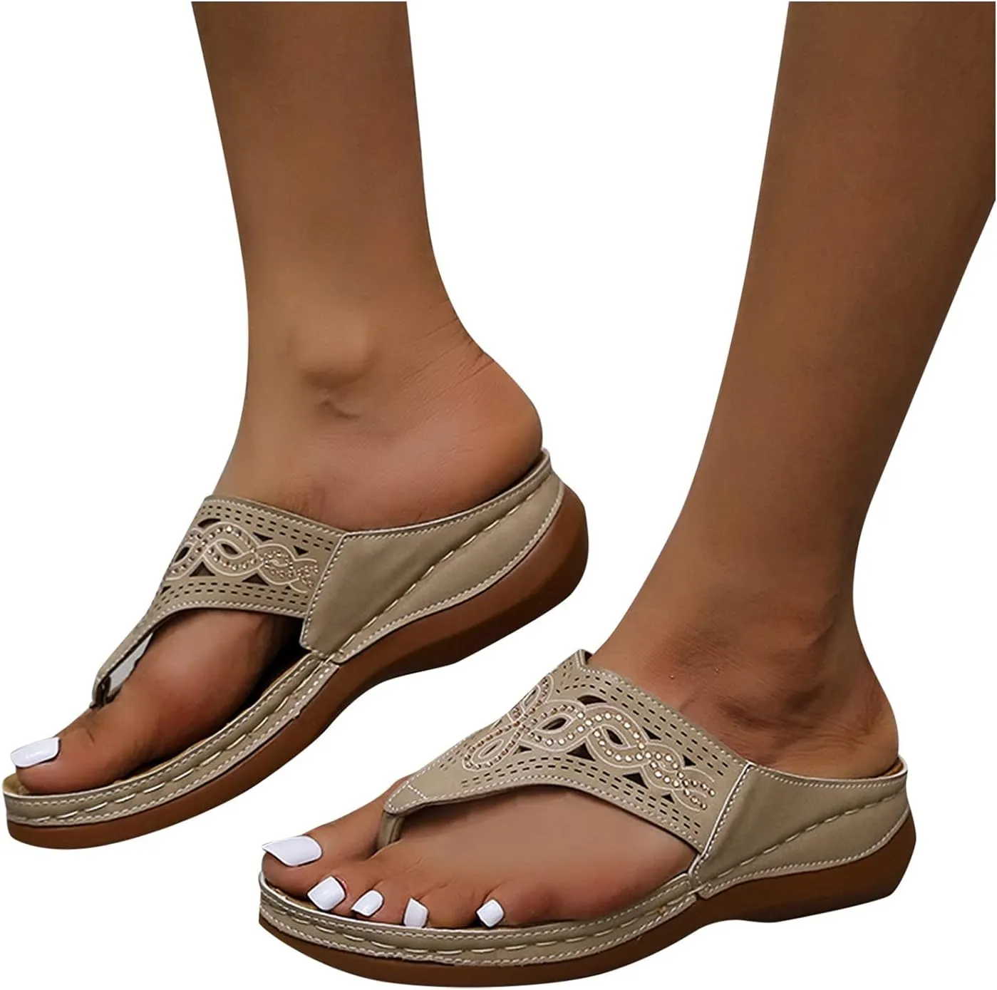 Cathalem Sandals For Women Orthopedic Sandals Casual Summer Comfortable Low Wedge Flip Flops Sandals Slippers