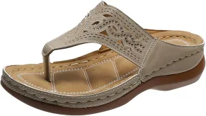 Cathalem Sandals For Women Orthopedic Sandals Casual Summer Comfortable Low Wedge Flip Flops Sandals Slippers
