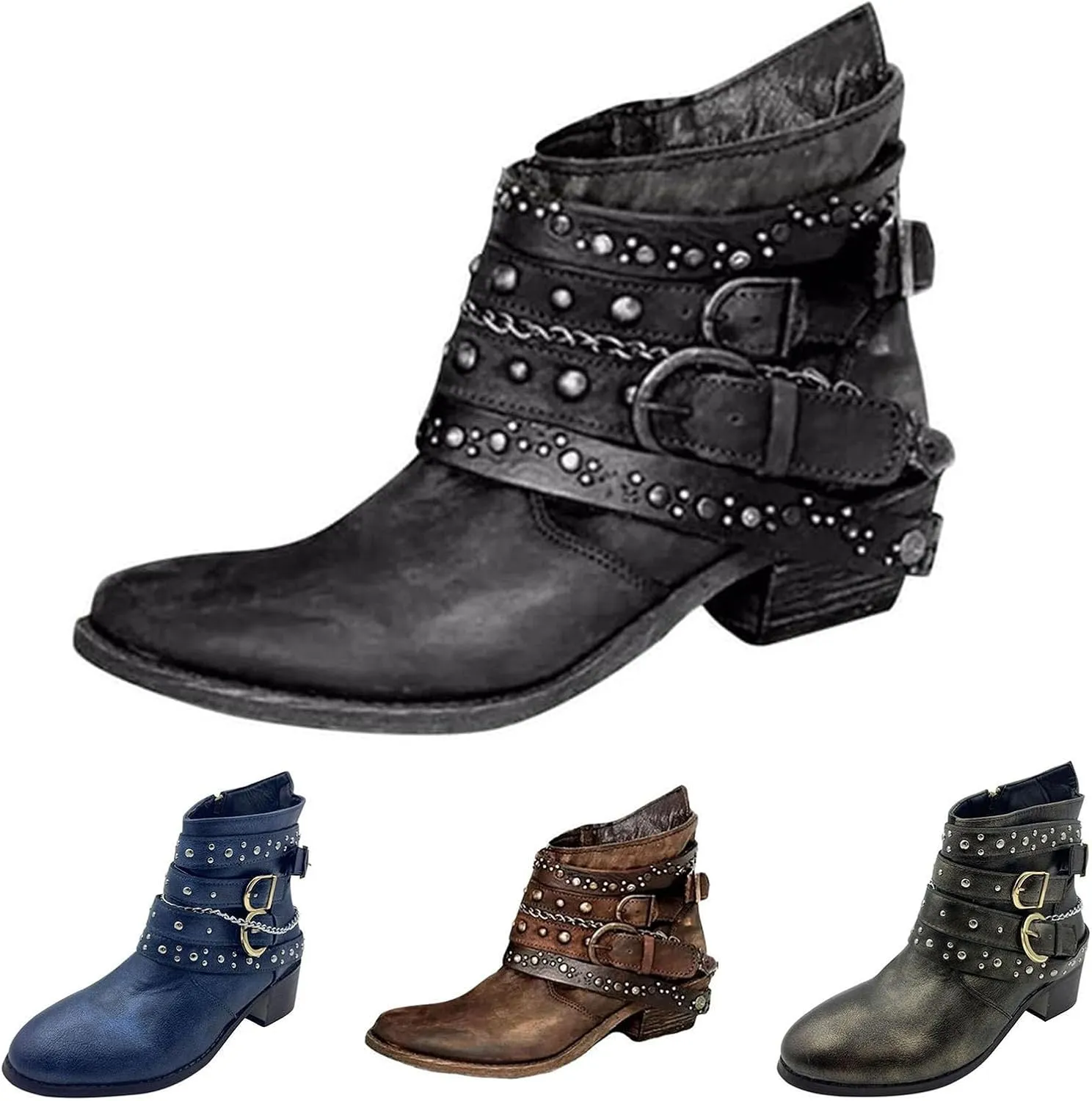 Chelsea Bootie Womens Lace Up Ankle Boots Wide Width High Ankle Boots Low Heel Womens 2024 High Heel Ankle Boots with Buckle Women's Ankle Boots Low Heel Comfortable Lace Ankle Boots