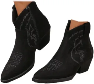 Cowboy Boots for Women Cowgirl Ankle Western Embroidered Stitched Pointed Toe Cutout Chunky Heels Short Booties