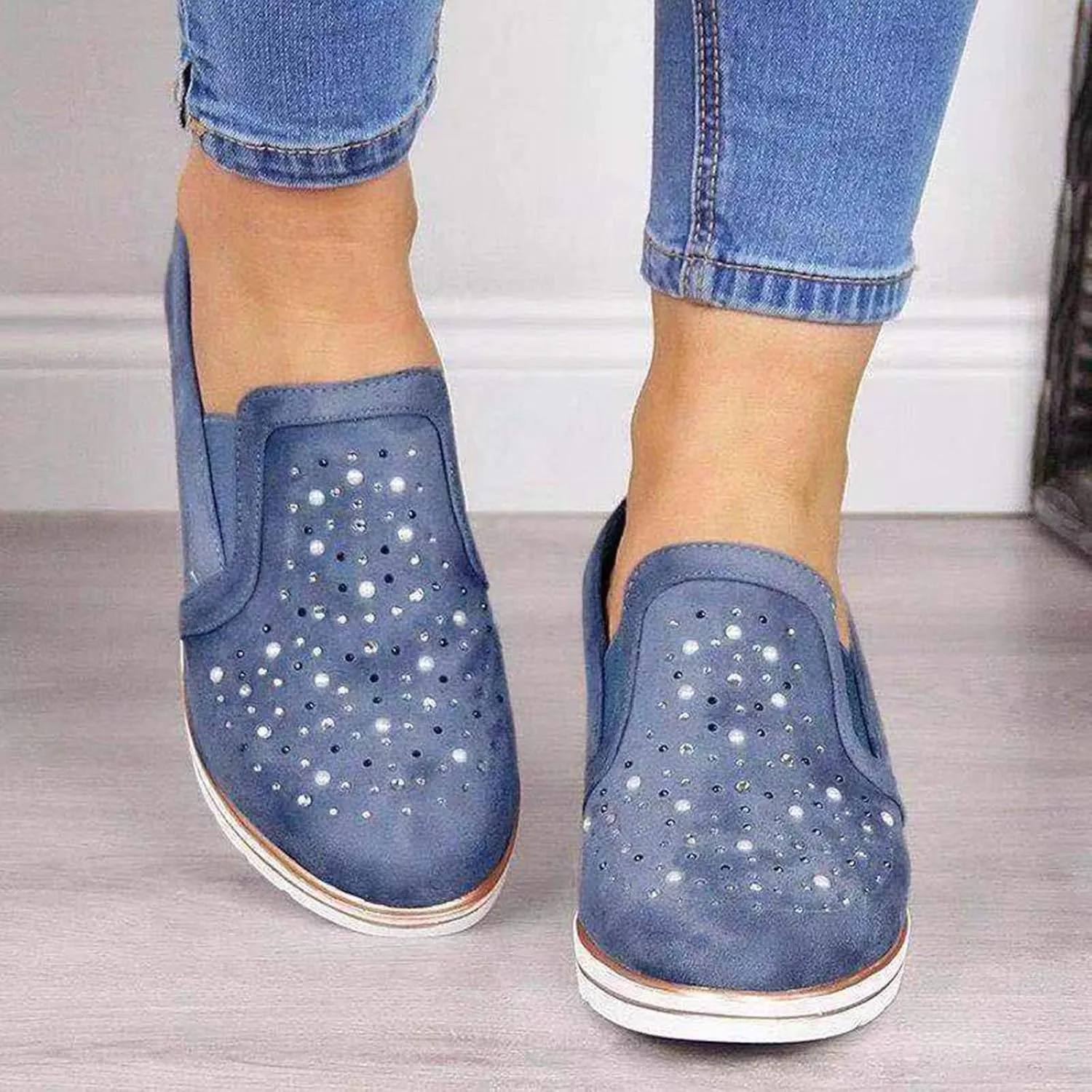 Cute Loafers Slip On Ballet Flat Shoes Casual Loafers Shoes Women Bling Ladies Crystal Platform Women's Wedges