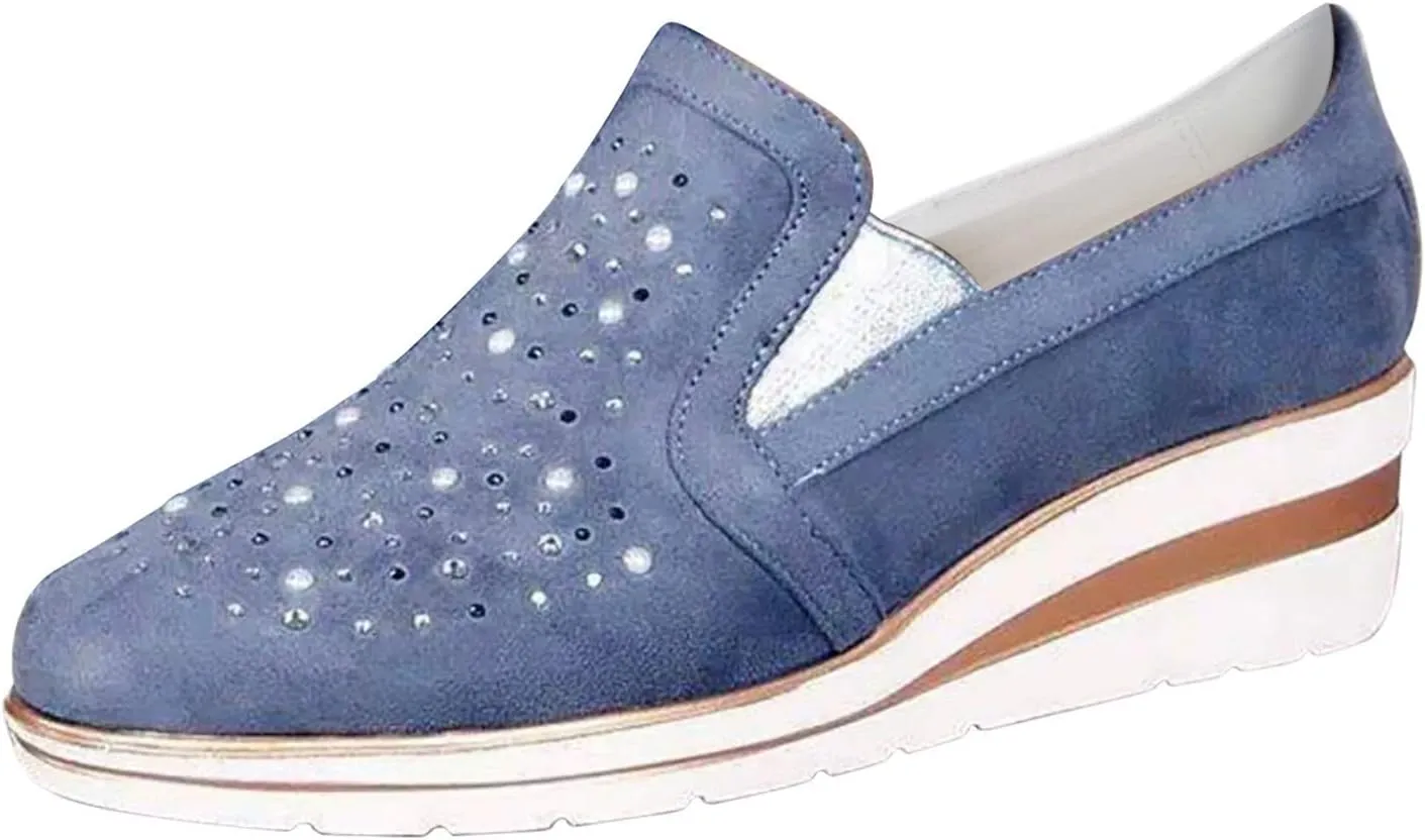 Cute Loafers Slip On Ballet Flat Shoes Casual Loafers Shoes Women Bling Ladies Crystal Platform Women's Wedges