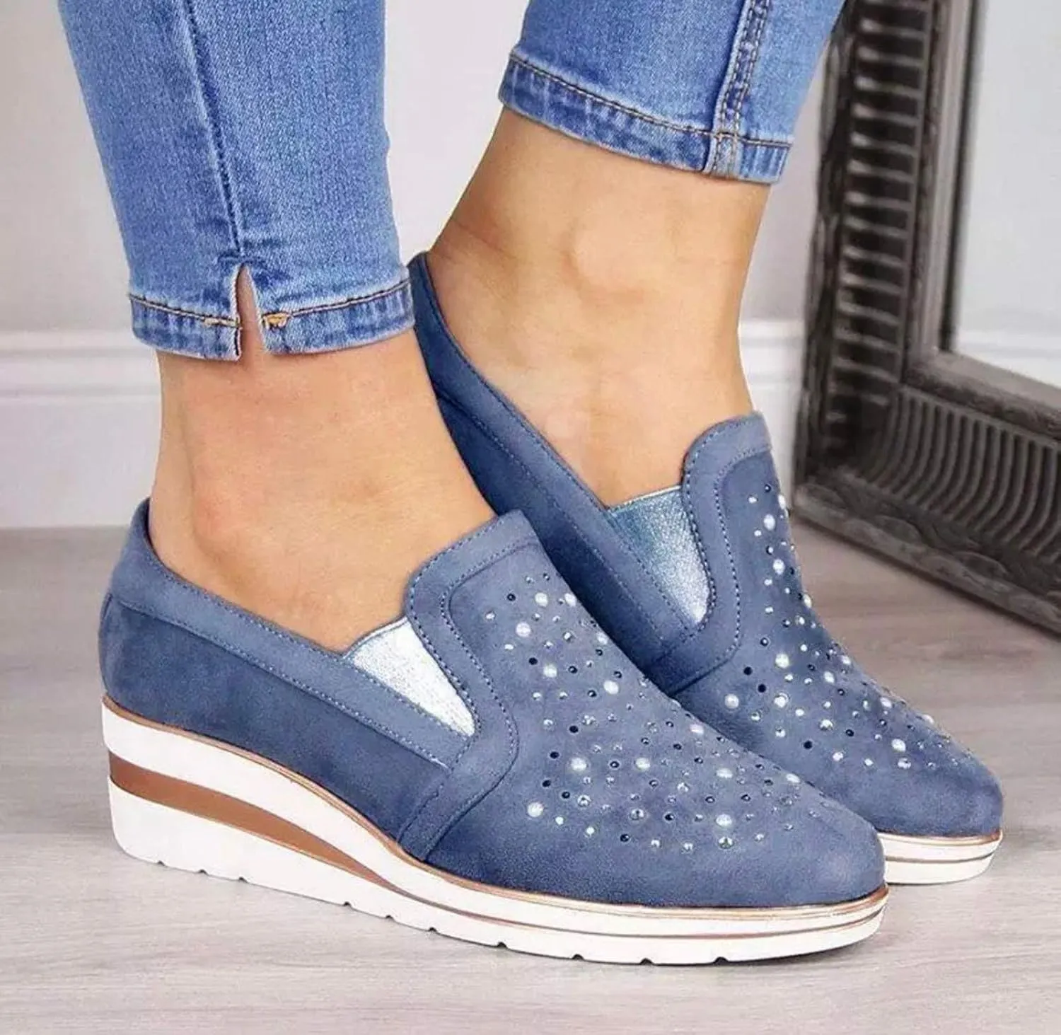 Cute Loafers Slip On Ballet Flat Shoes Casual Loafers Shoes Women Bling Ladies Crystal Platform Women's Wedges