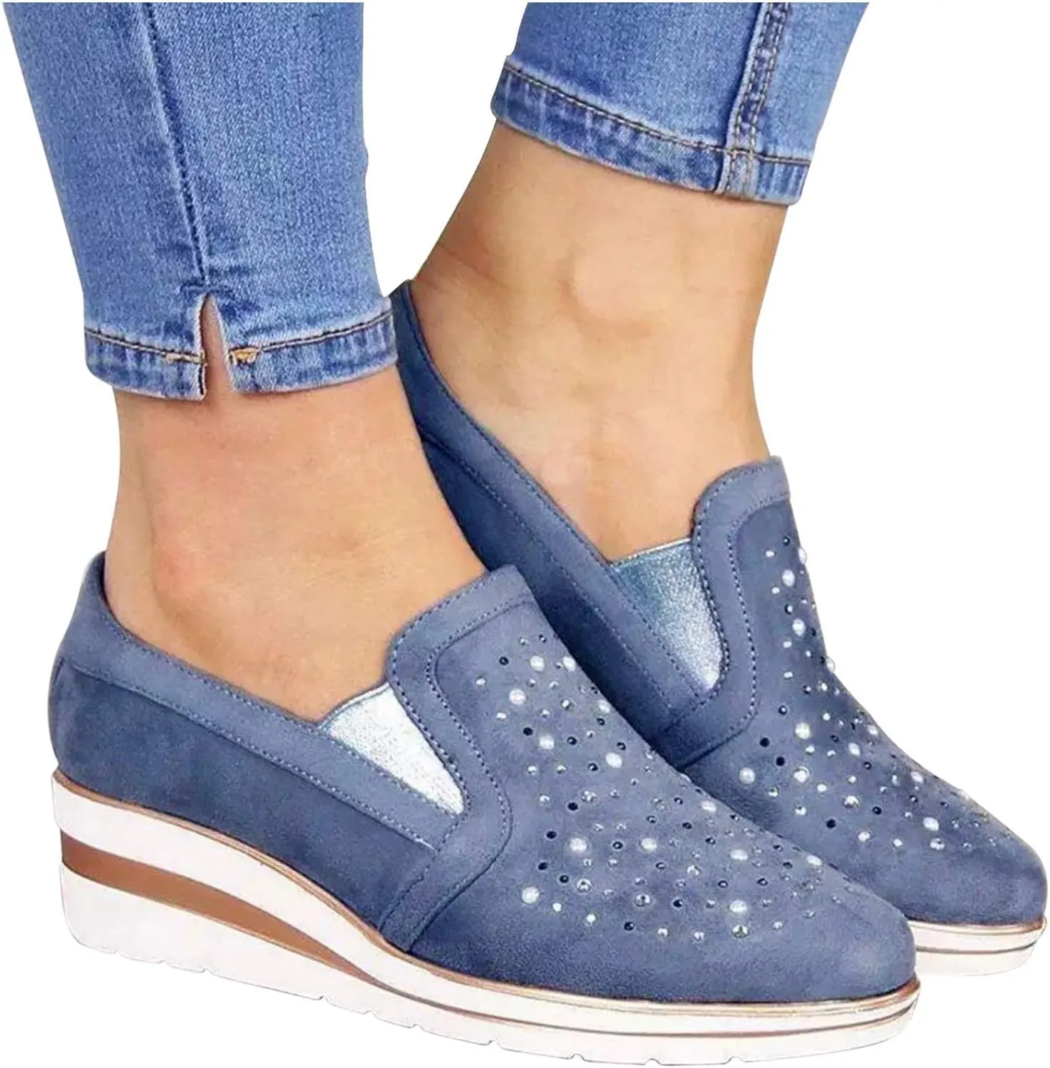 Cute Loafers Slip On Ballet Flat Shoes Casual Loafers Shoes Women Bling Ladies Crystal Platform Women's Wedges