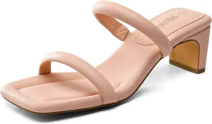 DREAM PAIRS Women's Square Toe Heels for Women Two Strap Open Toe Low Block Chunky Heels Sandals Dress Pumps Shoes