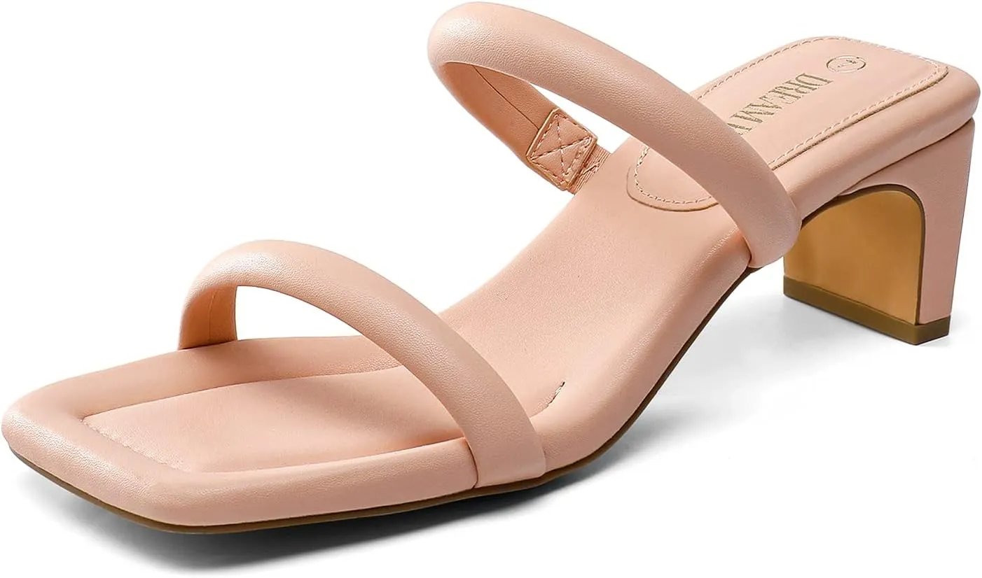 DREAM PAIRS Women's Square Toe Heels for Women Two Strap Open Toe Low Block Chunky Heels Sandals Dress Pumps Shoes