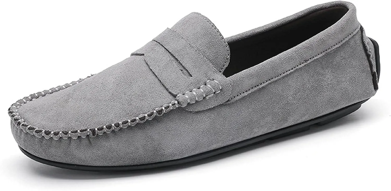 Driving Moccasins for Men Suede Vamp Penny Loafer Stitching Details Round Toe Comfortable Flexible Resistant Casual Slip On for Any Attire