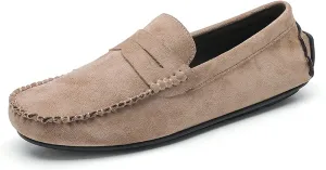 Driving Moccasins for Men Suede Vamp Penny Loafer Stitching Details Round Toe Comfortable Flexible Resistant Casual Slip On for Any Attire
