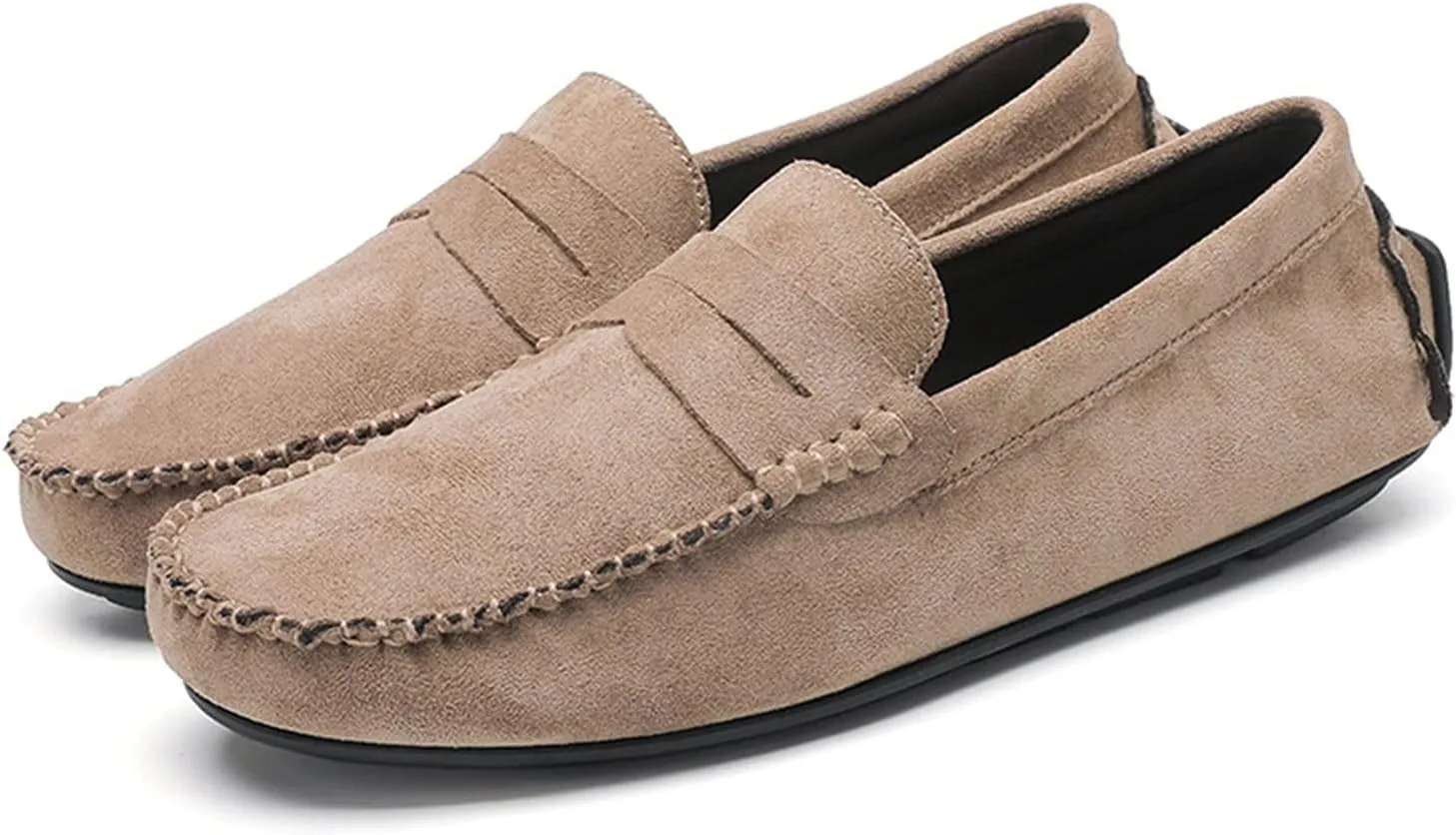 Driving Moccasins for Men Suede Vamp Penny Loafer Stitching Details Round Toe Comfortable Flexible Resistant Casual Slip On for Any Attire