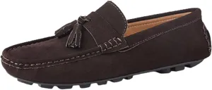 Easy to Put and Remove. Driving Moccasins for Men Genuine Leather Tassel Stitching Details Round Toe Suede Vamp Flexible Lightweight Resistant Anti-Slip Flat Heel Driving for All Occasions