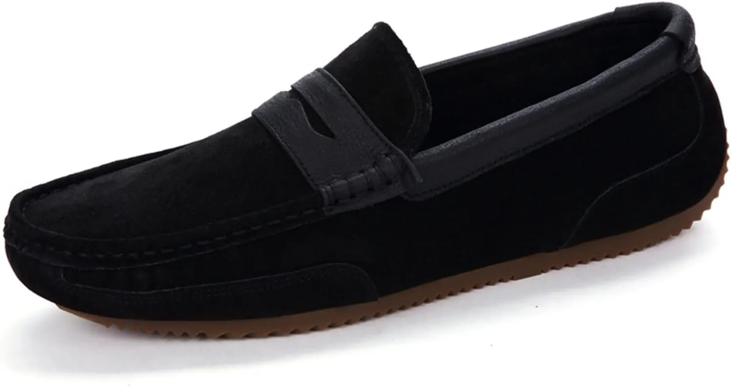 Easy to Put and Remove. Smoking Loafer Driving Moccasins for Men Suede Vamp Genuine Leather Stitching Details Round Toe Penny Loafer Flexible Resistant Comfortable Casual for All Occasions