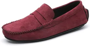 Easy to Put and Remove. Smoking Loafer for Men Suede Vamp Penny Loafer Stitching Details Round Toe Flat Heel Flexible Anti-Slip Resistant Casual Slip on for All Occasions