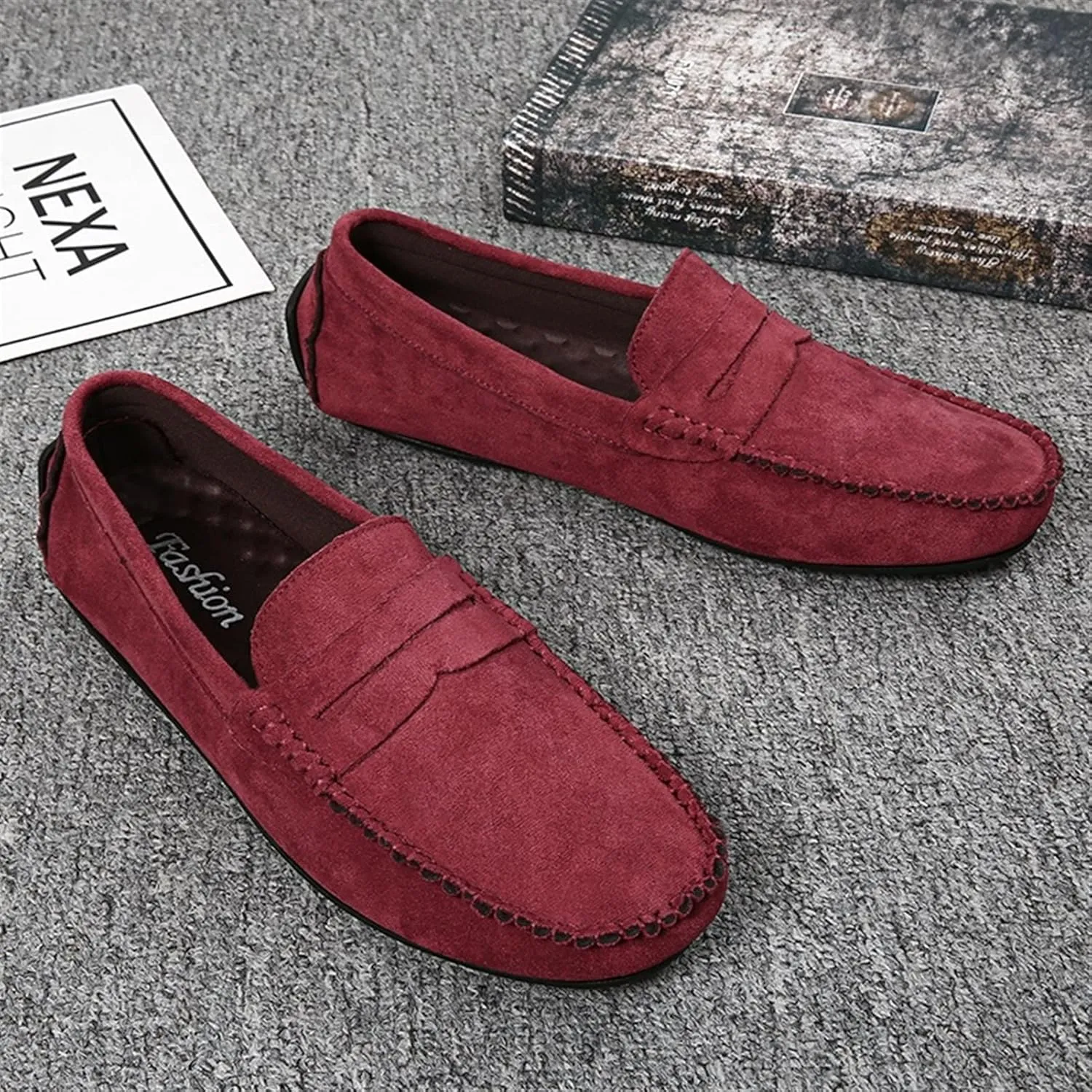 Easy to Put and Remove. Smoking Loafer for Men Suede Vamp Penny Loafer Stitching Details Round Toe Flat Heel Flexible Anti-Slip Resistant Casual Slip on for All Occasions