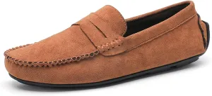 Easy to Put and Remove. Smoking Loafer for Men Suede Vamp Penny Loafer Stitching Details Round Toe Flat Heel Flexible Anti-Slip Resistant Casual Slip on for All Occasions