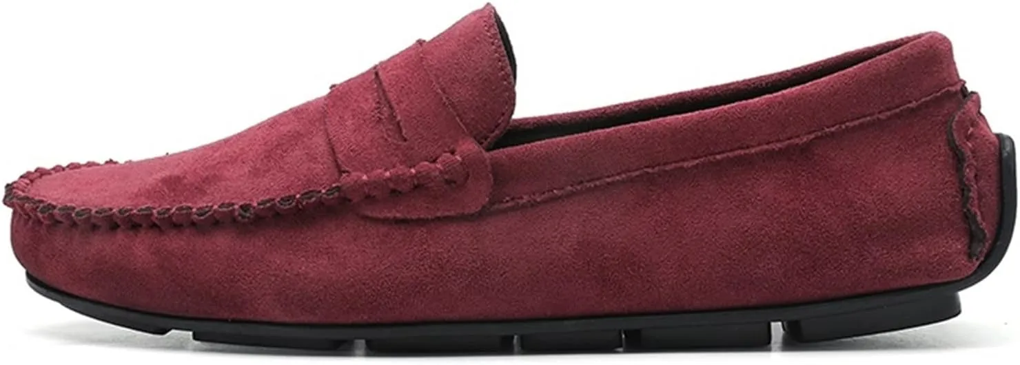 Easy to Put and Remove. Smoking Loafer for Men Suede Vamp Penny Loafer Stitching Details Round Toe Flat Heel Flexible Anti-Slip Resistant Casual Slip on for All Occasions