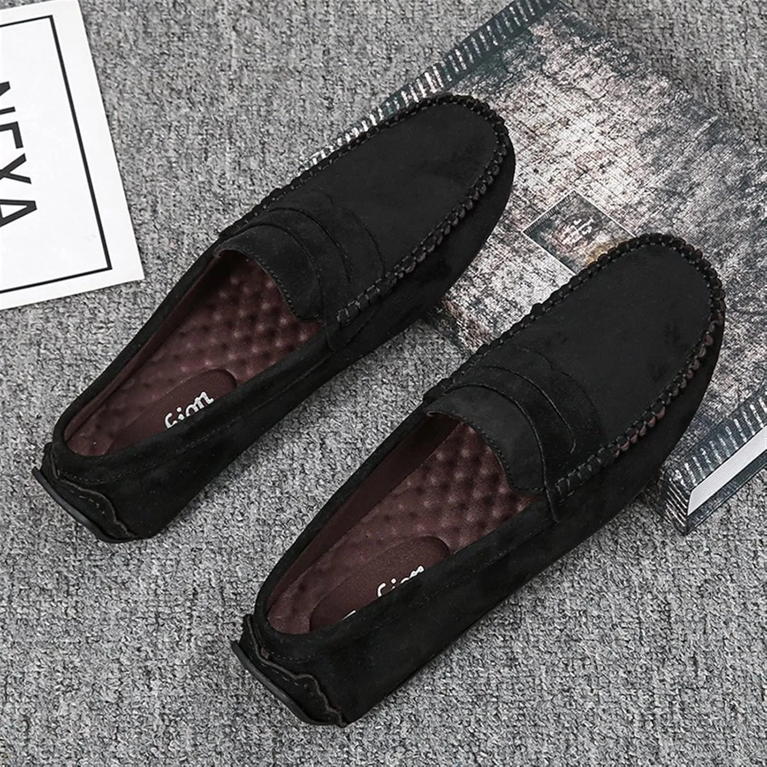 Easy to Put and Remove. Smoking Loafer for Men Suede Vamp Penny Loafer Stitching Details Round Toe Flat Heel Flexible Anti-Slip Resistant Casual Slip on for All Occasions