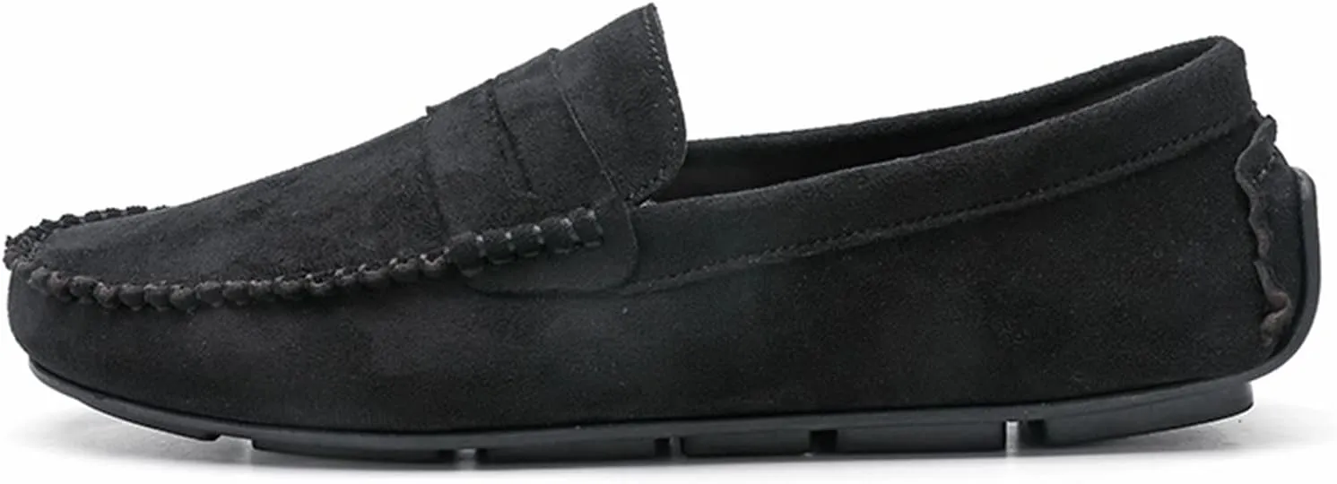 Easy to Put and Remove. Smoking Loafer for Men Suede Vamp Penny Loafer Stitching Details Round Toe Flat Heel Flexible Anti-Slip Resistant Casual Slip on for All Occasions