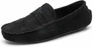Easy to Put and Remove. Smoking Loafer for Men Suede Vamp Penny Loafer Stitching Details Round Toe Flat Heel Flexible Anti-Slip Resistant Casual Slip on for All Occasions