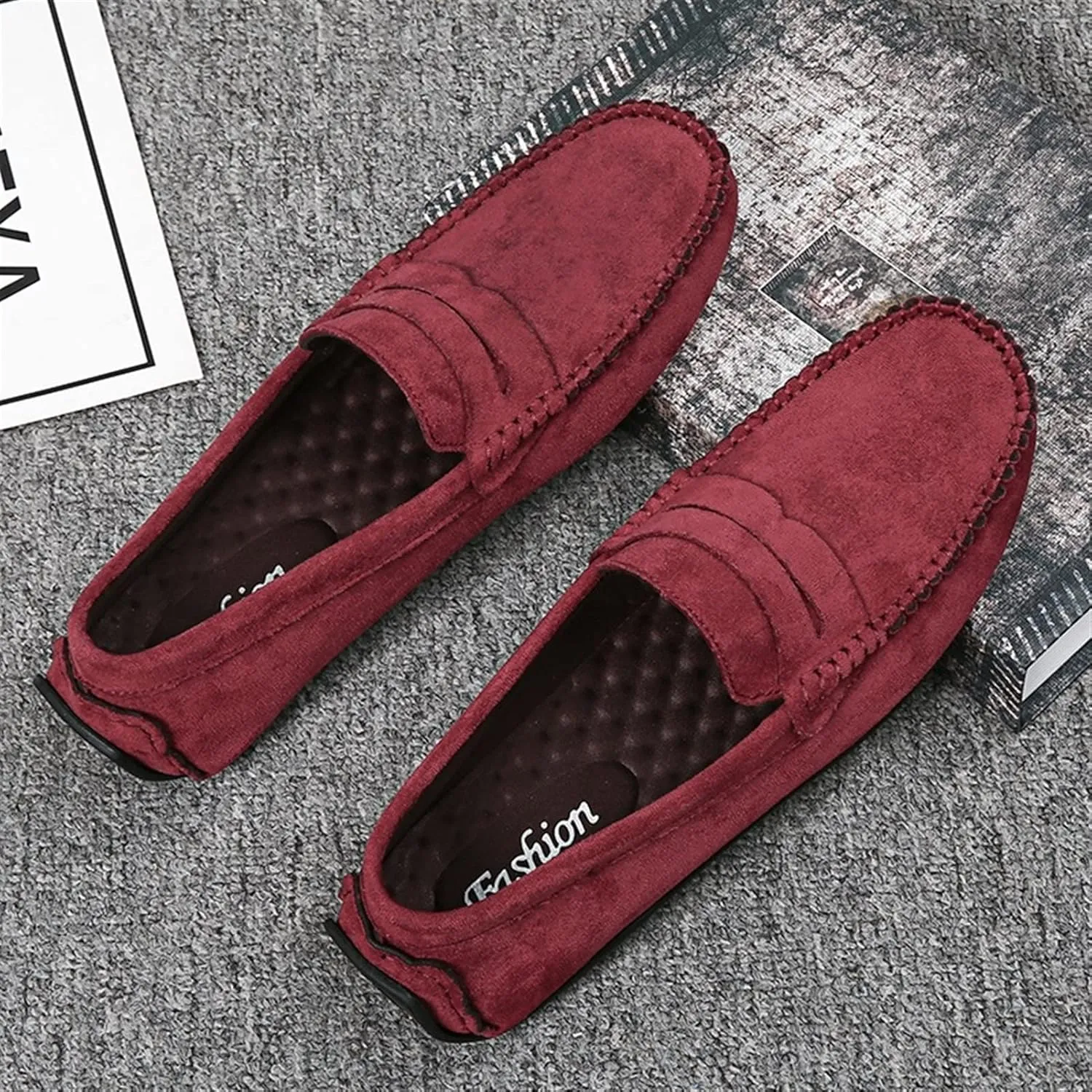 Easy to Put and Remove. Smoking Loafer for Men Suede Vamp Penny Loafer Stitching Details Round Toe Flat Heel Flexible Anti-Slip Resistant Casual Slip on for All Occasions