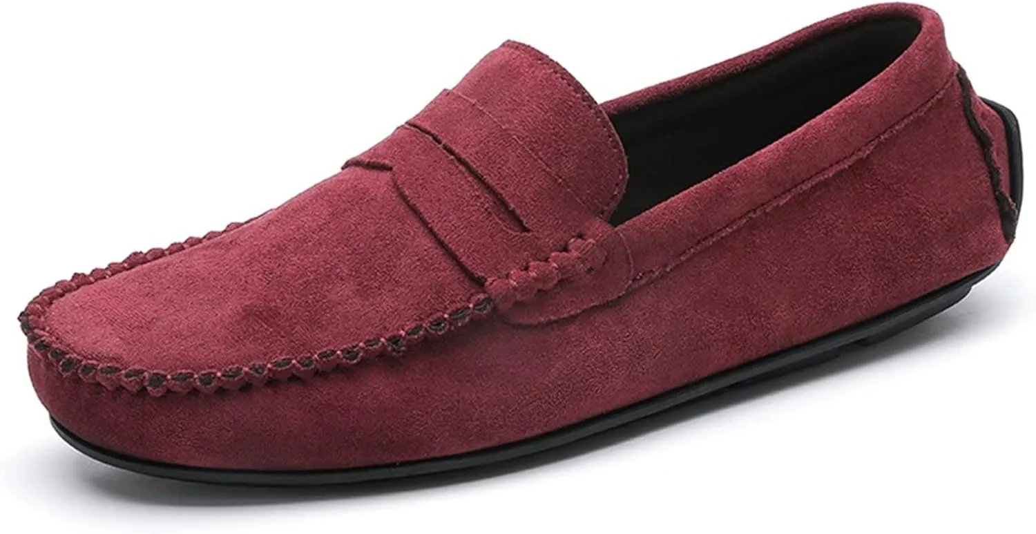 Easy to Put and Remove. Smoking Loafer for Men Suede Vamp Penny Loafer Stitching Details Round Toe Flat Heel Flexible Anti-Slip Resistant Casual Slip on for All Occasions